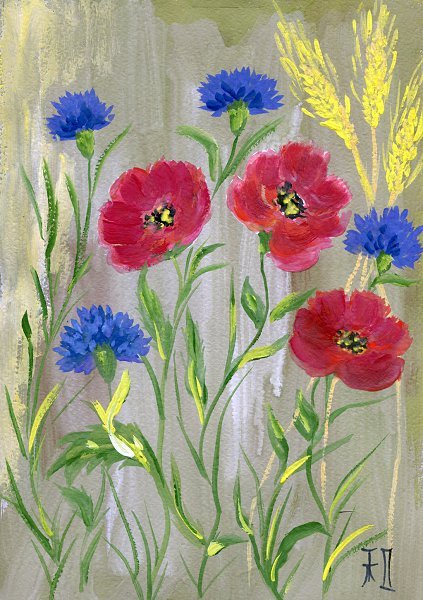Рисуем полевые цветы акрилом - 85 фото