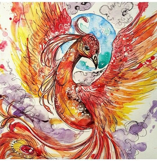 Птица Феникс красками