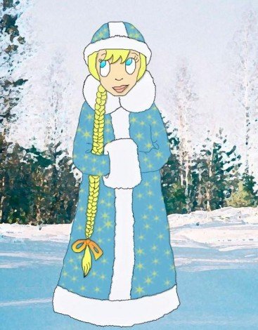 Снегурочка на окне гуашью