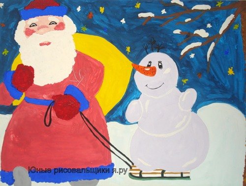 Дед Мороз рисование гуашь