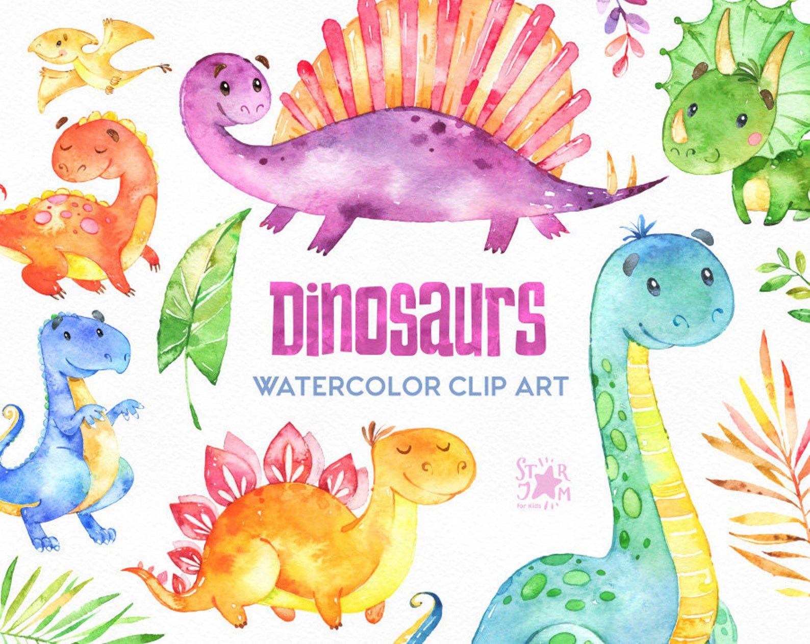 Рисование акварелью с малышами динозавры