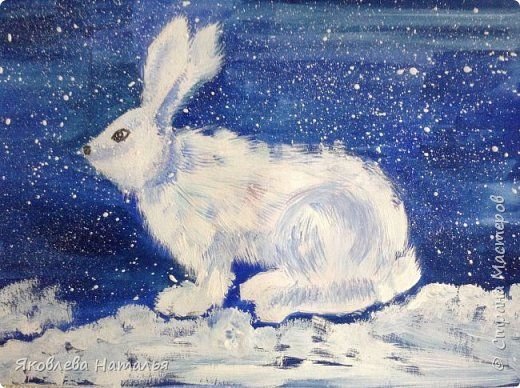 Рисование зимний Зайка для детей