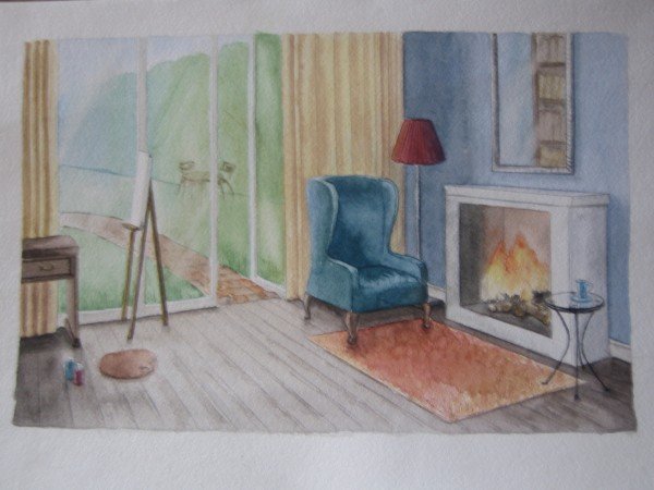 Отмывка интерьера акварелью