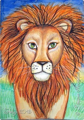 Лев гуашью для детей