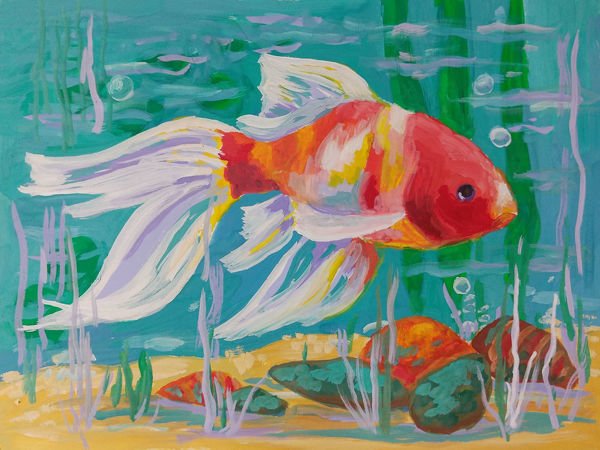 Золотая рыбка гуашью