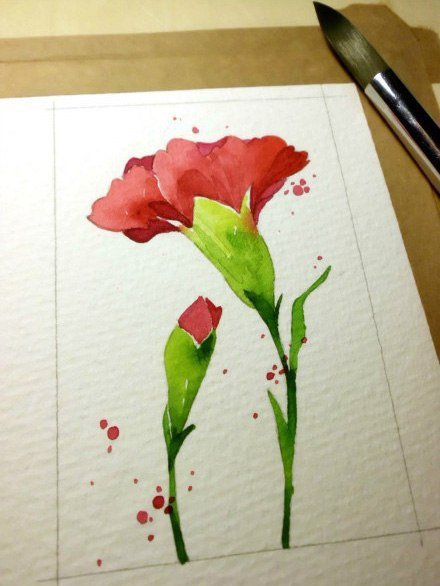 Гвоздики акварелью на 9 мая