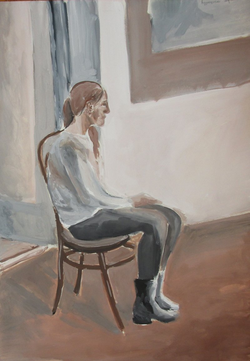 Фигура человека в интерьере живопись