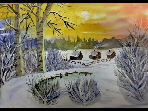 Рисунок гуашью зима в деревне (49 фото)