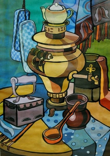 Стилизованный натюрморт с самоваром