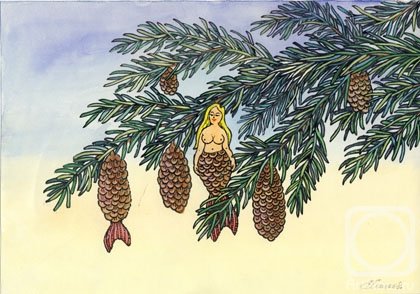 Еловая веточка гуашью