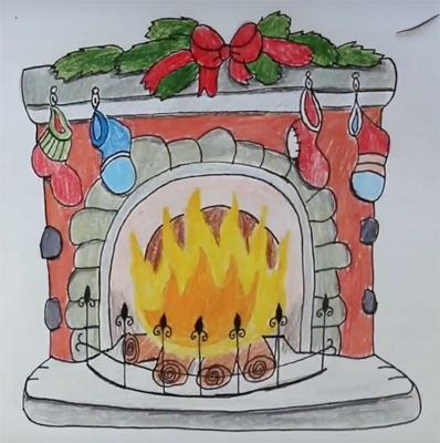 Камин рисунок красками
