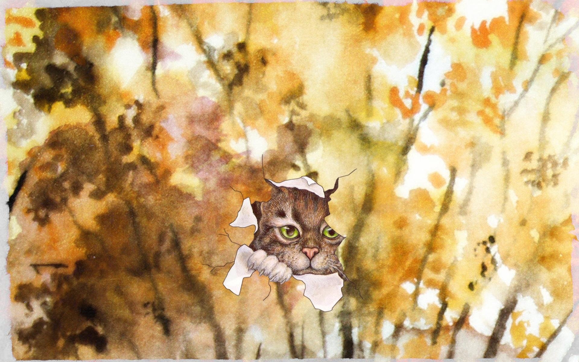 Осенние коты акварели
