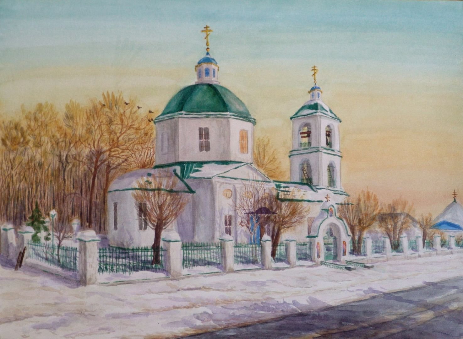 Троицкий собор Подольск акварель