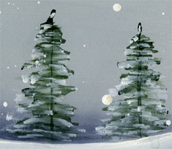 Елка на окне гуашью