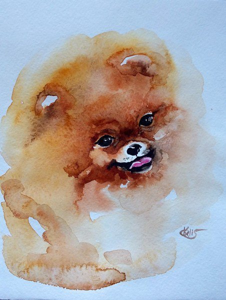 Собачка акварелью для детей