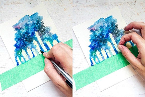 Рисование гуашью губкой