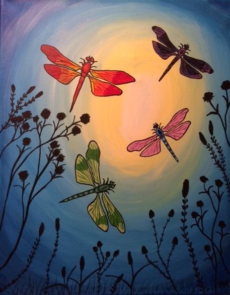 Стрекоза восковыми мелками