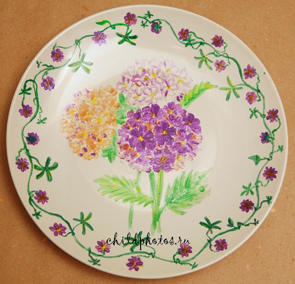 Рисование тарелочка с цветами