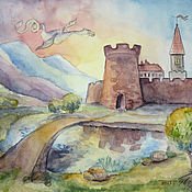 Замок акварелью для детей