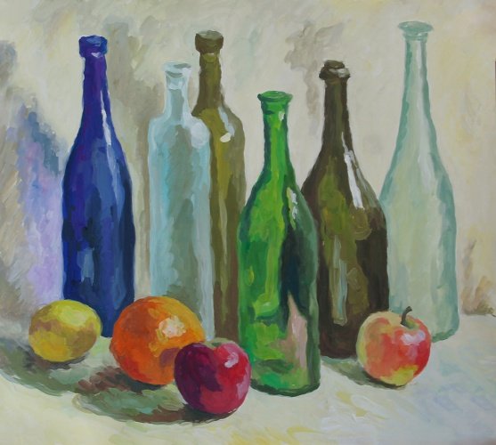 Прозрачная бутылка гуашью