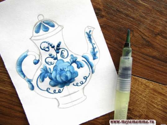 Чайник в росписи Гжель фломастером