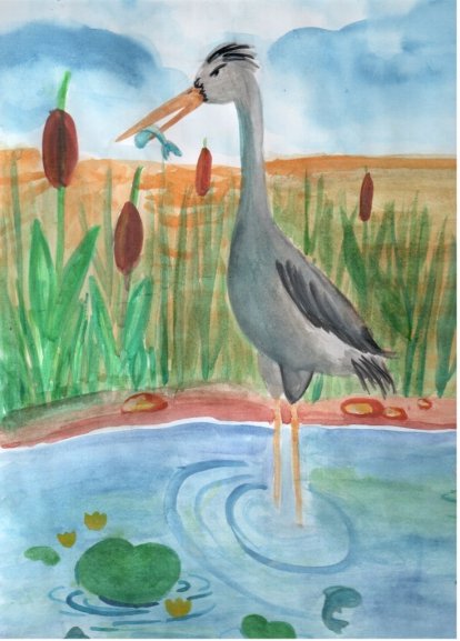 Вышивка - Цапли на закате