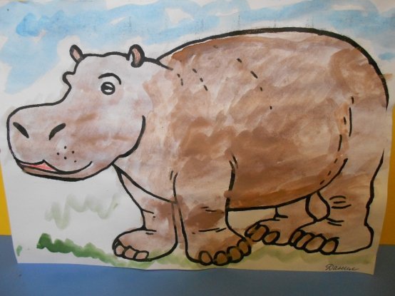 Рисование в подготовительной бегемота