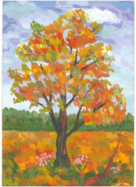 Осенний пейзаж гуашью для детей