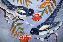 Сорока картина акварель