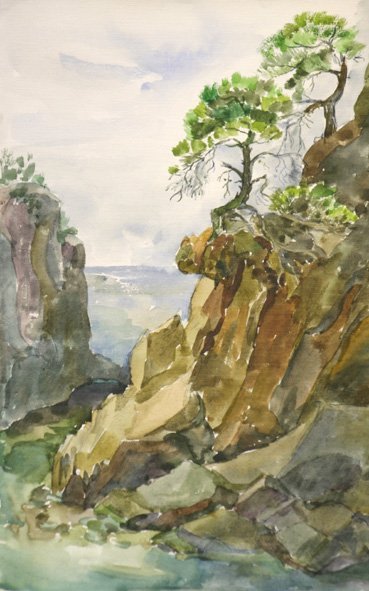 Утес акварель