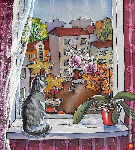 Картины с кошками на окне