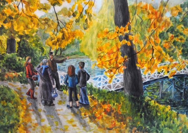 Осенний парк гуашью