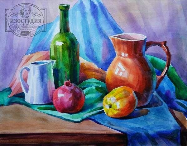 Натюрморт акварелью контрастный Академический