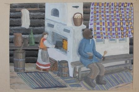 Рисунок печи в русской избе