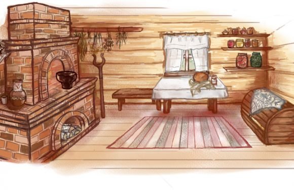 Бревенчатая стена с окном изнутри