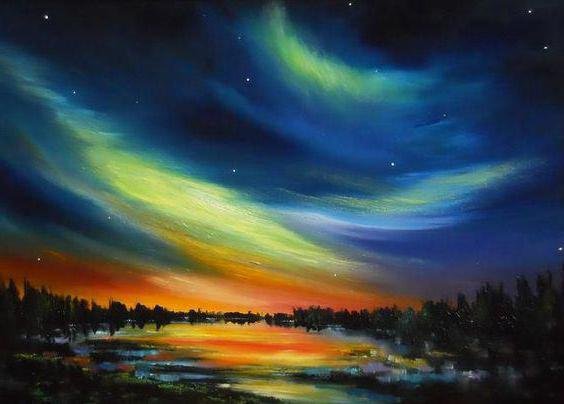 Живопись акрилом маслом Северное сияние