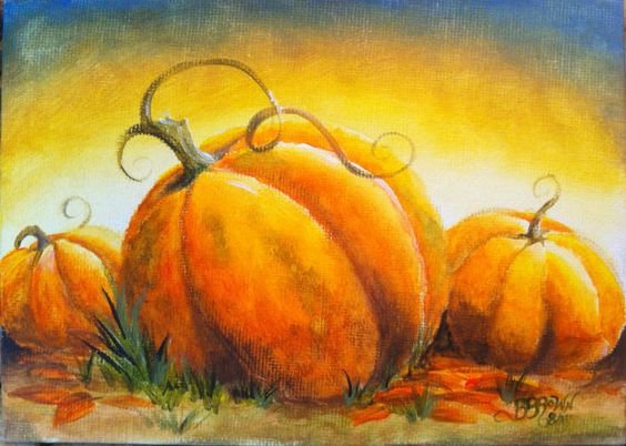 Тыквы пастелью рисование
