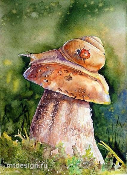 Грибы гуашью
