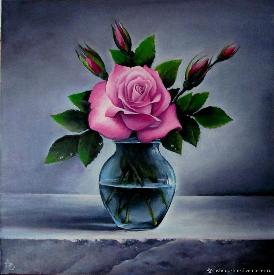 Розы в вазе живопись