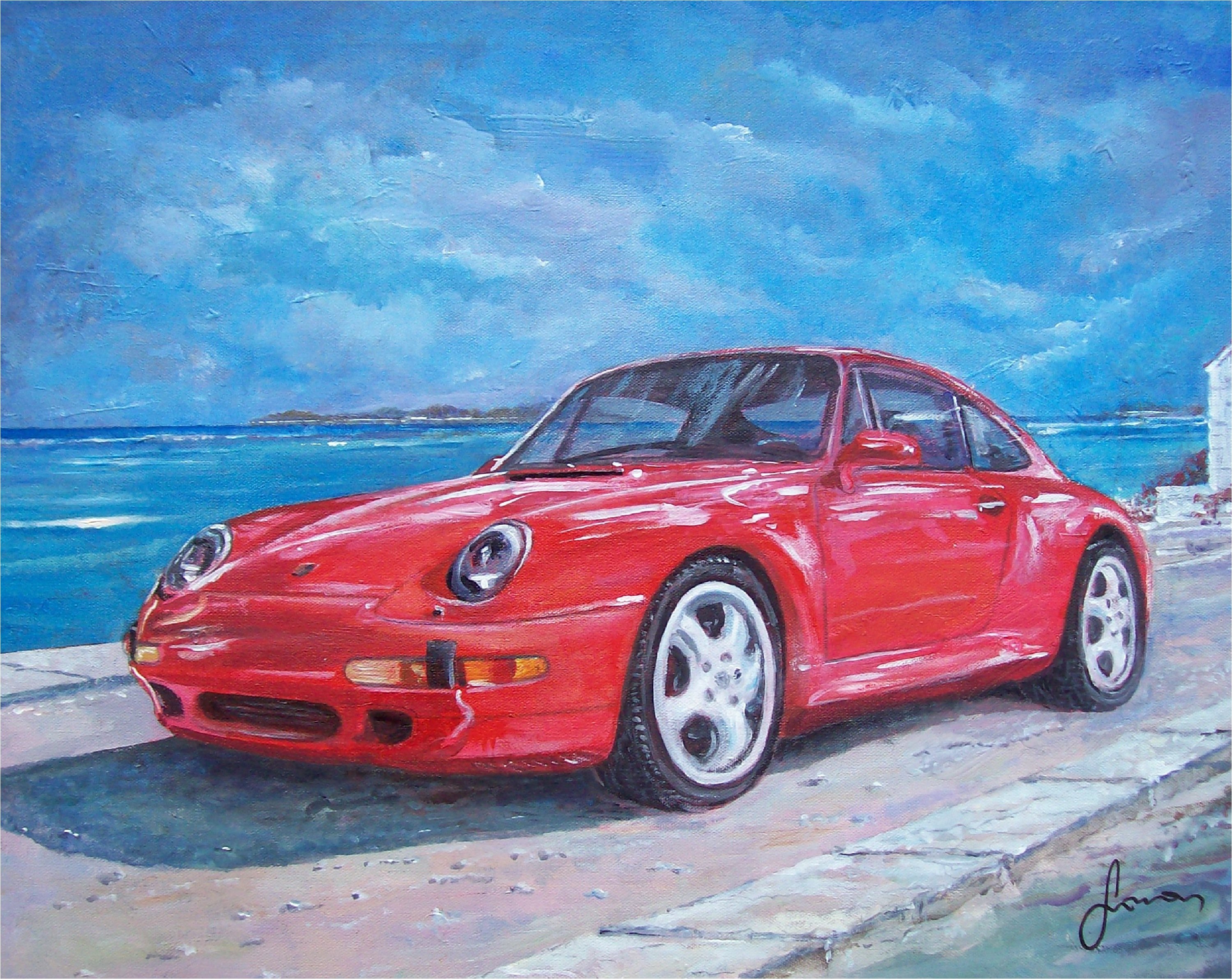 Картины машин. Porsche 911 Carrera карандашом. Порше художник Лабруй. Картина Porsche 911. Порше 911 живопись.