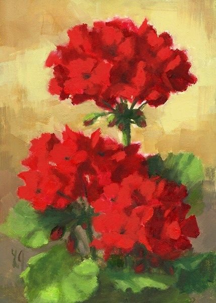 Гераниевая красная акварель