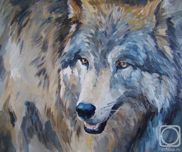 Волк маслом на холсте