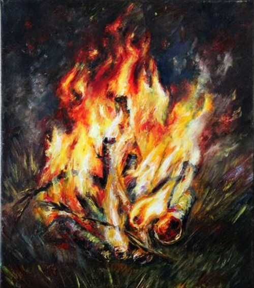 Ночной костер живопись