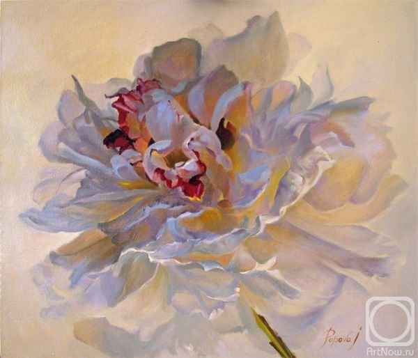 Бежевые пионы на холсте