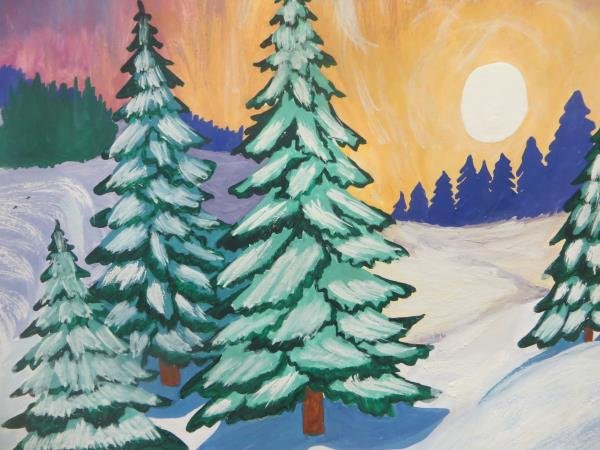 Рисование зима в лесу