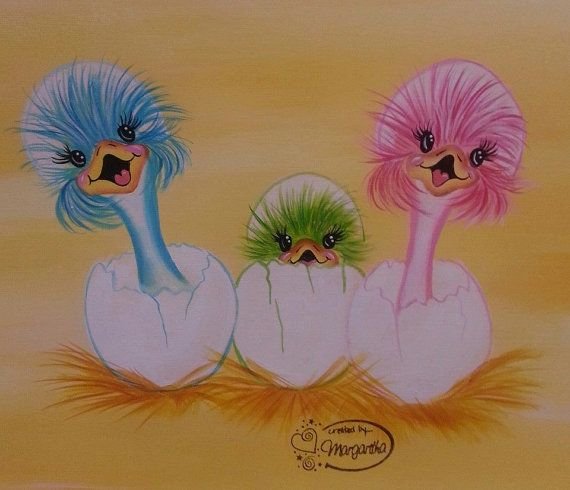 Акварельные иллюстрации животных страус