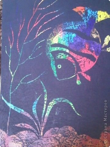 Граттаж масляной пастелью