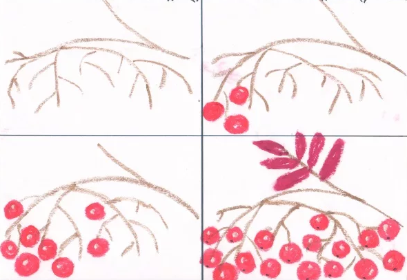 Рисование рябина с детьми 3-4 лет