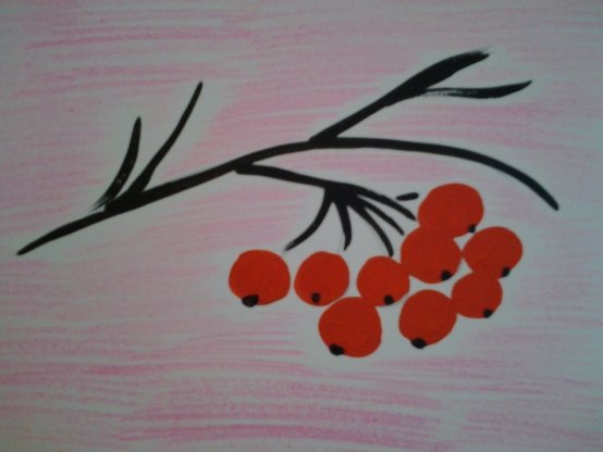 Кисть рябины примакиванием палочкой