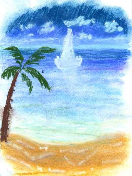 Море рисунок мелками